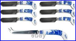 Spode Blue Italian Cheese Knife & 6 Spreaders with Porcelain Handles, Blue White