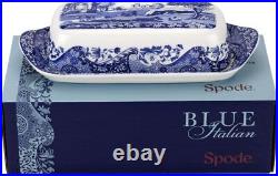 Spode Blue Italian Collection Butter Dish Made of Porcelain & White