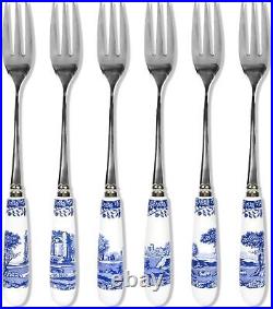 Spode Blue Italian Collection Pastry Forks, Set of Six, Stainless Steel Fork