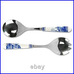 Spode Blue Italian Collection Salad Servers 2 Piece Spoon and Fork Set 10-Inc
