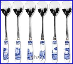 Spode Blue Italian Collection Teaspoons Set of 6 Made 15cm, & White