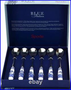 Spode Blue Italian Collection Teaspoons Set of 6 Made 15cm, & White