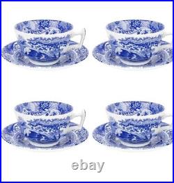 Spode Blue Italian Cup-and-Saucer Sets Lot of 4, New and Perfect