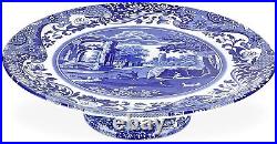 Spode Blue Italian Footed Cake Plate, Porcelain, 10.5 Blue White