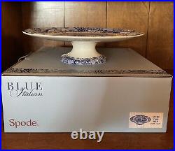 Spode Blue Italian Footed Cake Plate, Porcelain, 10.5 Blue White New In Box