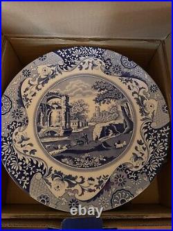 Spode Blue Italian Footed Cake Plate, Porcelain, 10.5 Blue White New In Box