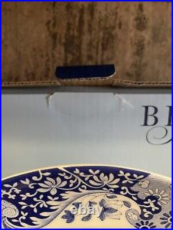 Spode Blue Italian Footed Cake Plate, Porcelain, 10.5 Blue White New In Box