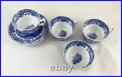 Spode Blue Italian Footed Cup and Saucers, Set of 4 (8 pieces) GREAT CONDITION