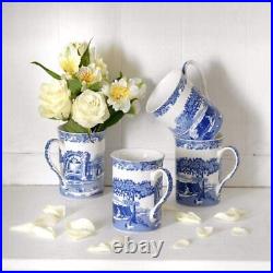 Spode Blue Italian Mug Set of 4,16 oz Fine Porcelain, Dishwasher Safe