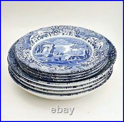 Spode Blue Italian Pasta Bowls (4) and Salad Plates (4), Made In England