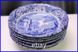 Spode Blue Italian Scalloped 6 Coupe Cereal Bowls 6.25 Floral Scenes MINTY