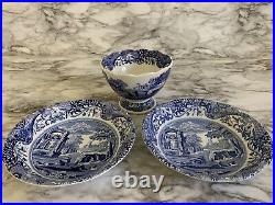 Spode Blue Italian Scalloped Pedestal Bowl and Cereal Bowls 3 Pieces