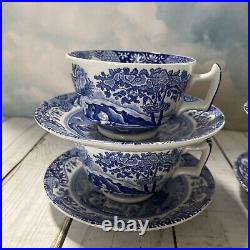 Spode Blue Italian Tea Cups and Saucers Set of 4, 7oz