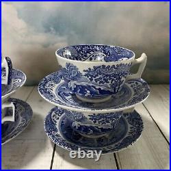 Spode Blue Italian Tea Cups and Saucers Set of 4, 7oz