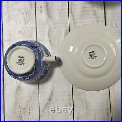 Spode Blue Italian Tea Cups and Saucers Set of 4, 7oz