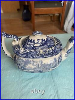 Spode Blue Italian Tea Pot 4 Tall By Apx 7 Long Great Vintage Piece Numbered