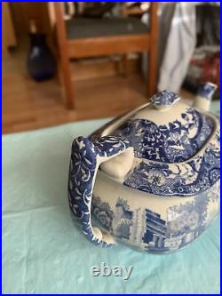 Spode Blue Italian Tea Pot 4 Tall By Apx 7 Long Great Vintage Piece Numbered