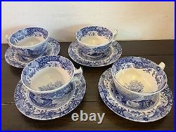 Spode Blue Italian Teacups and Saucers 7 Oz Lot Of 4 Fine Earthenware