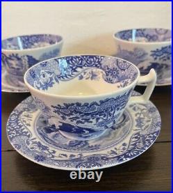 Spode Blue Italian Teacups and Saucers 7 Oz Lot Of 4 Fine Earthenware