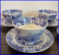 Spode Blue Italian Teacups and Saucers 7 Oz Lot Of 4 Fine Earthenware