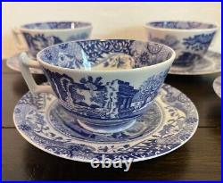 Spode Blue Italian Teacups and Saucers 7 Oz Lot Of 4 Fine Earthenware