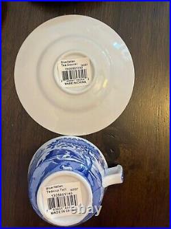 Spode Blue Italian Teacups and Saucers 7 Oz Lot Of 4 Fine Earthenware