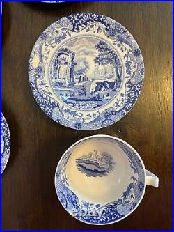 Spode Blue Italian Teacups and Saucers 7 Oz Lot Of 4 Fine Earthenware