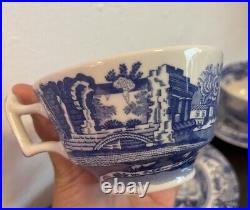 Spode Blue Italian Teacups and Saucers 7 Oz Lot Of 4 Fine Earthenware