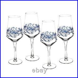 Spode Blue Italian Wine Glass Set Set of 4 16 Ounces Stemmed Glassware