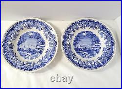 Spode Blue Set 7 Winter's Eve 9 Large Rim Soup Bowls EUC Scallop Camilla Shape