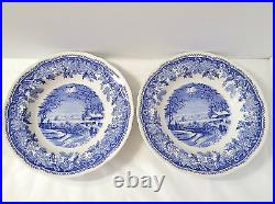 Spode Blue Set 7 Winter's Eve 9 Large Rim Soup Bowls EUC Scallop Camilla Shape