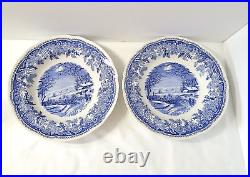 Spode Blue Set 7 Winter's Eve 9 Large Rim Soup Bowls EUC Scallop Camilla Shape