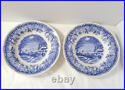 Spode Blue Set 7 Winter's Eve 9 Large Rim Soup Bowls EUC Scallop Camilla Shape