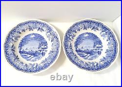 Spode Blue Set 7 Winter's Eve 9 Large Rim Soup Bowls EUC Scallop Camilla Shape