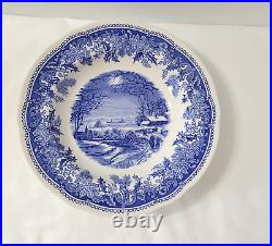 Spode Blue Set 7 Winter's Eve 9 Large Rim Soup Bowls EUC Scallop Camilla Shape