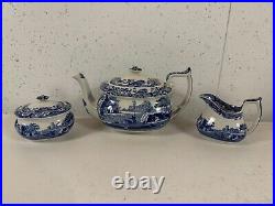 Spode Blue Transfer Ware Italian Pattern 3 Piece Tea Set