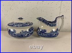 Spode Blue Transfer Ware Italian Pattern 3 Piece Tea Set