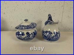 Spode Blue Transfer Ware Italian Pattern 3 Piece Tea Set