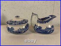 Spode Blue Transfer Ware Italian Pattern 3 Piece Tea Set