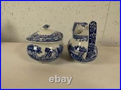 Spode Blue Transfer Ware Italian Pattern 3 Piece Tea Set