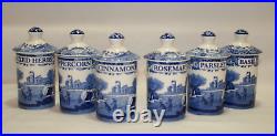 Spode Blue & White Italian Porcelain Spice Jars with lids Set of Six New