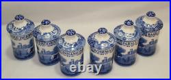 Spode Blue & White Italian Porcelain Spice Jars with lids Set of Six New
