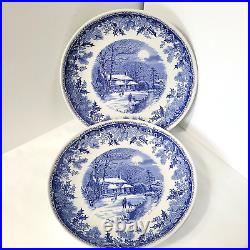 Spode Blue White Italian Winter's Eve Pair 10 Individual Pasta Bowls EUC Round