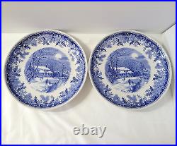 Spode Blue White Italian Winter's Eve Pair 10 Individual Pasta Bowls EUC Round