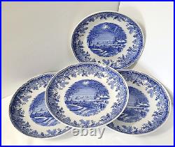 Spode Blue White Set of 4 Winter's Eve 8.75 Individual Pasta Bowls EUC Round