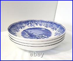 Spode Blue White Set of 4 Winter's Eve 8.75 Individual Pasta Bowls EUC Round