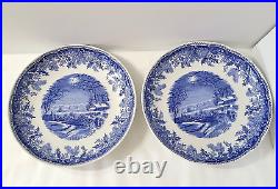 Spode Blue White Set of 4 Winter's Eve 8.75 Individual Pasta Bowls EUC Round