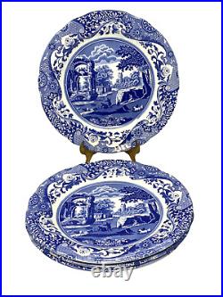 Spode England Blue Italian Earthenware 10.5 Dinner Plates Set of 4 New