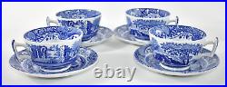 Spode Italian Blue Set of 4 Cups & 4 Saucers (8 Pieces) England VGUC