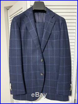 Suitsupply Windowpane Havana Patch Blue Suit. Size 40R Euro 50